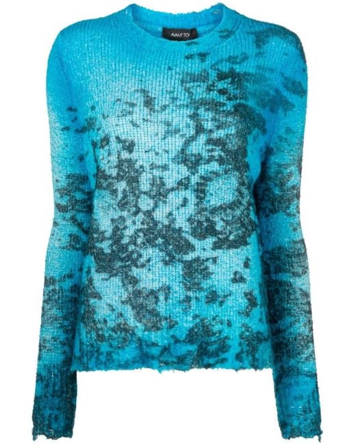 Avant Toi Blue Round-neck Sweater With `worn Carpet` Print