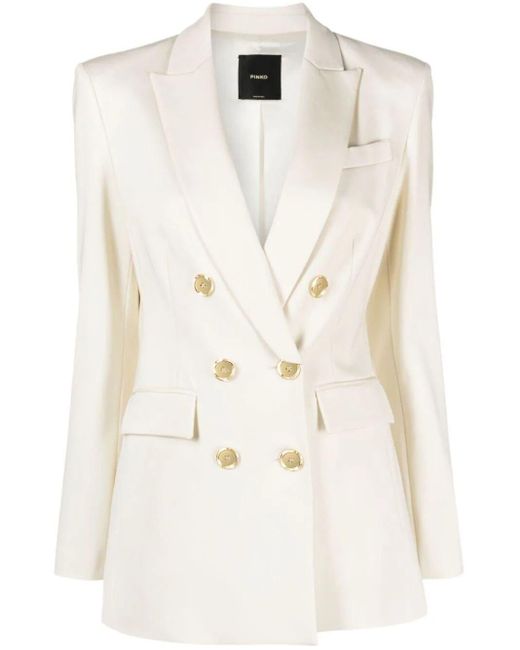 Pinko Natural Engraved-logo Double-breasted Blazer