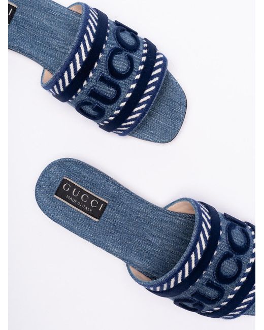 Gucci Blue Script Denim Sandal