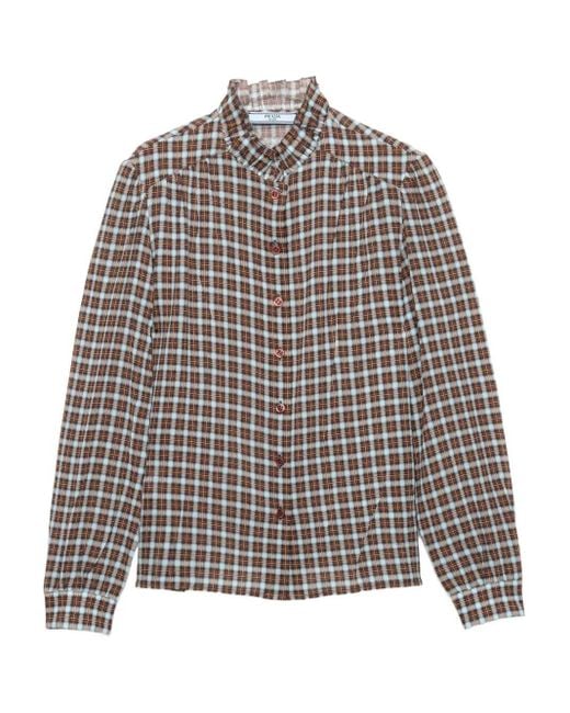 Prada Multicolor Check-Patterned Shirt/Cocoa