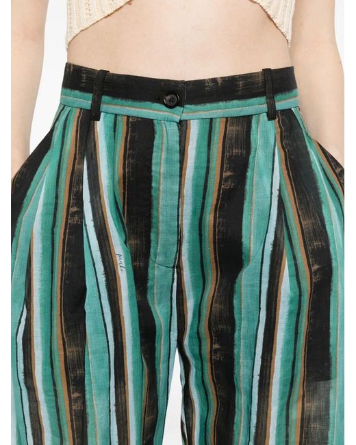 Pinko Green Striped Pleated Straight Trousers