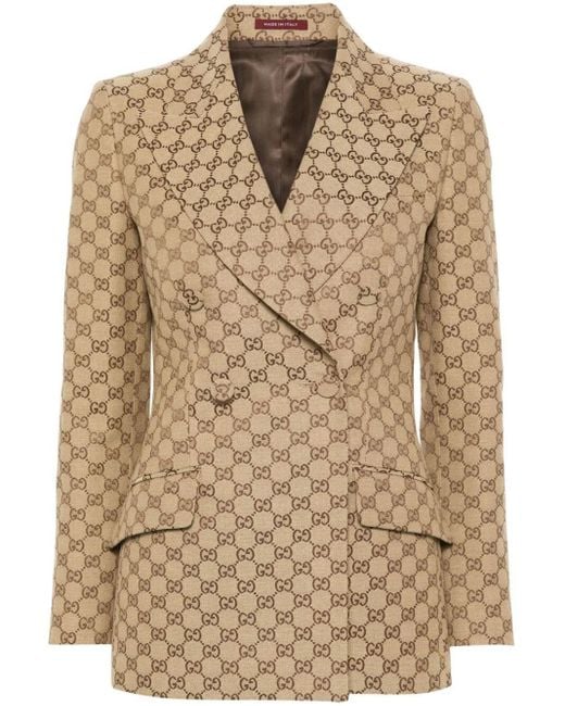 Gucci Natural Double-breasted Blazer With Monogram,