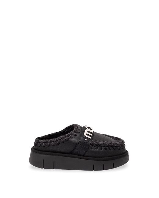 Mou Black 'Bounce Clog Special Leather'
