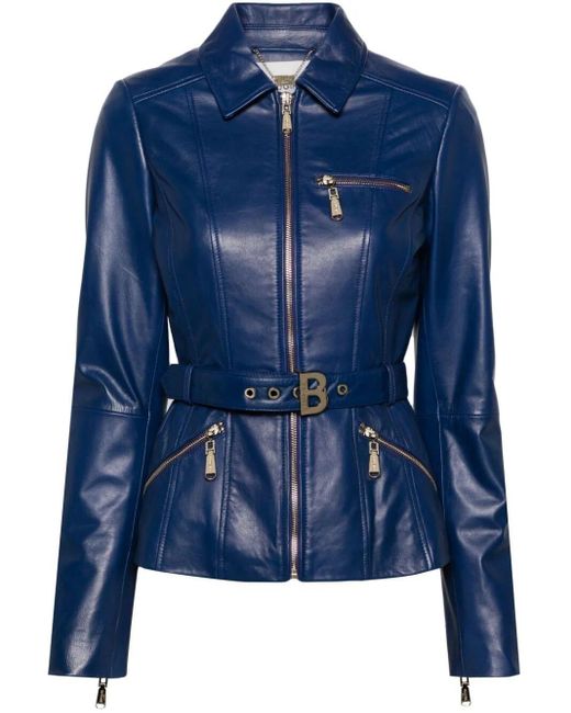 Blugirl Blumarine Leather Jacket in Blue | Lyst