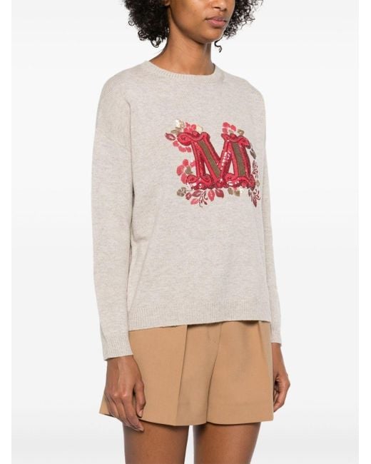 Max Mara White 'Quota' Round-Neck Sweater