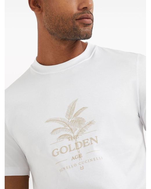 Brunello Cucinelli Logo-print Cotton T-shirt in White for Men | Lyst