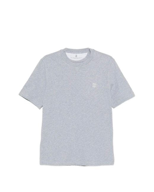Brunello Cucinelli Gray Crew-Neck T-Shirt With Logo for men