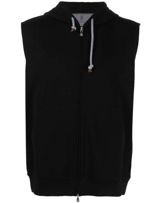 Brunello Cucinelli Black Sleeveless Full-Zip Hoodie for men