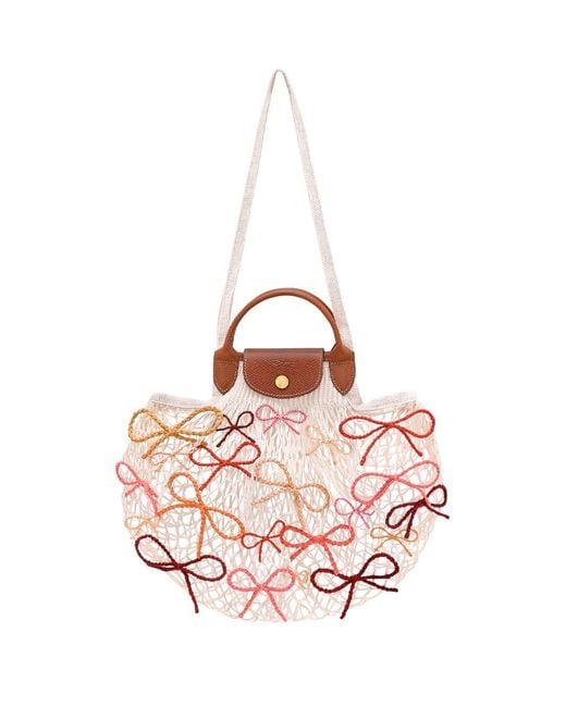 Longchamp Pink 'Le Pliage Filet Raphia' Large Mesh Bag