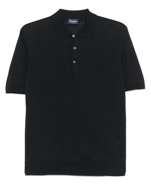Drumohr Black Short Sleeve Polo With Buttons for men