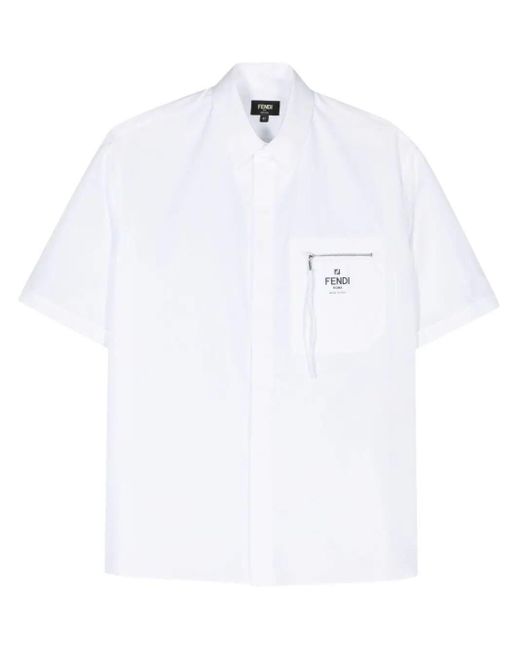 Fendi White Logo-print Cotton Shirt for men