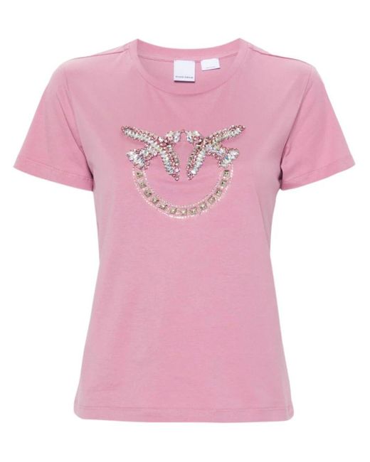 Pinko Pink Love Birds Embellished T-shirt