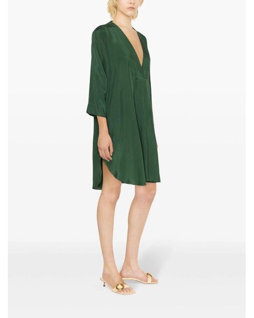 P.A.R.O.S.H. Green V-neck Silk Midi Dress