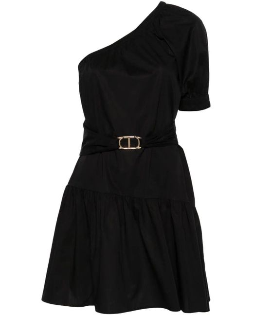 Twin Set Black Asymmetric One-Shoulder Short Dress