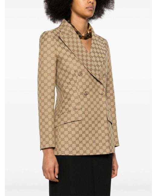 Gucci Natural Double-breasted Blazer With Monogram,