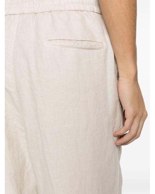 Brunello Cucinelli White Pleat Detailing Linen Trousers for men