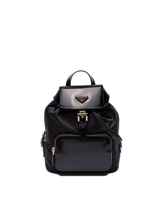 Prada Black `re-nylon` And Brushed Leather Backpack