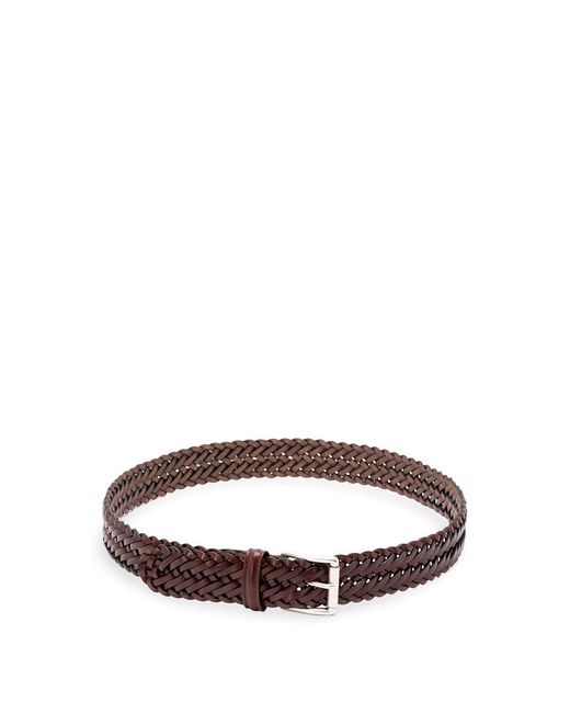 Andersons Brown Leather Woven Belt for men