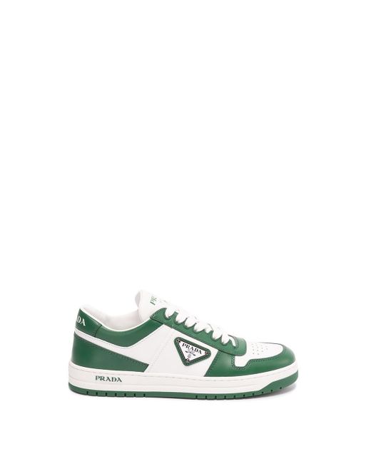 Prada `downtown` Perforated Leather Sneakers in Green