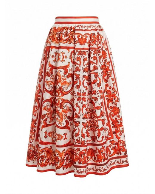 Dolce & Gabbana Red Dolce & Gabbana Maiolica-Print Skirt