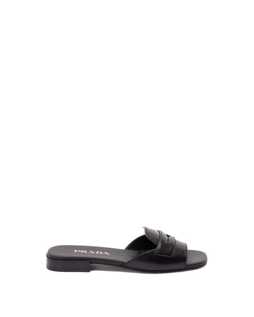 Prada White Leather Slides