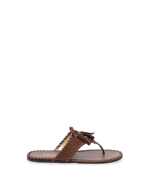 Prada Brown Suede Flat Sandals