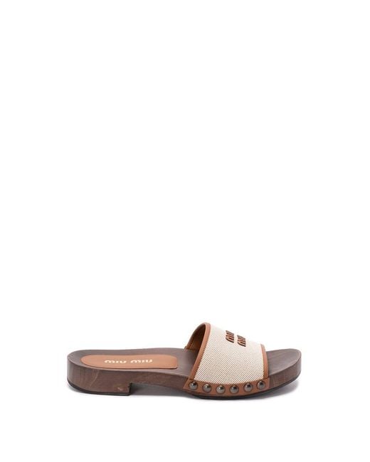 Miu Miu Pink Canvas And Leather Clogs