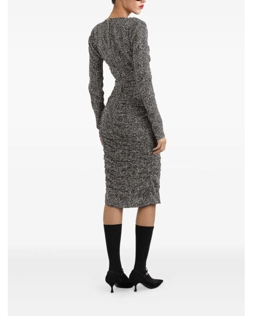 Dolce & Gabbana Gray Chevron Print Cady Midi Dress