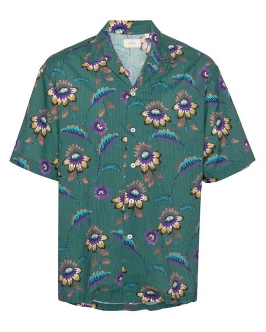 Altea Blue `Bart` Flower Print Short Sleeve Shirt for men
