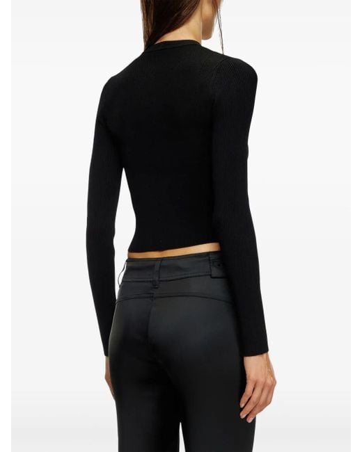 DIESEL Blue 'M-Valari' Rib-Knit Viscose-Blend Top With 'Oval D'