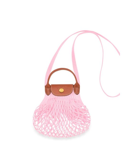 Longchamp Pink `le Pliage Filet` Extra Small Mesh Bag