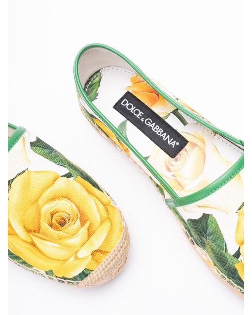 Dolce & Gabbana Yellow `Flower Power` Print Wedge Espadrilles