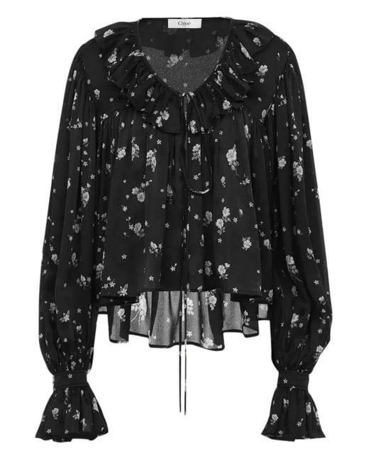 Chloé Black Maxi Top With Ruffles