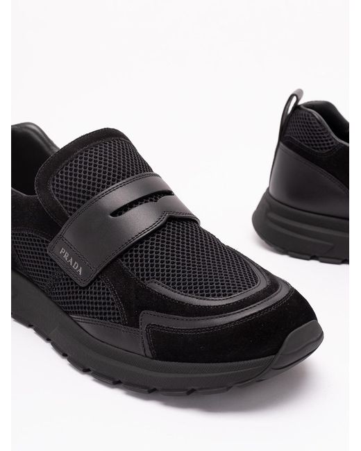 Prada Black Mesh And Leather Sneakers for men