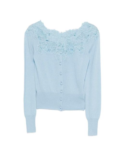Ermanno Scervino Blue Lace Buttoned Cardigan