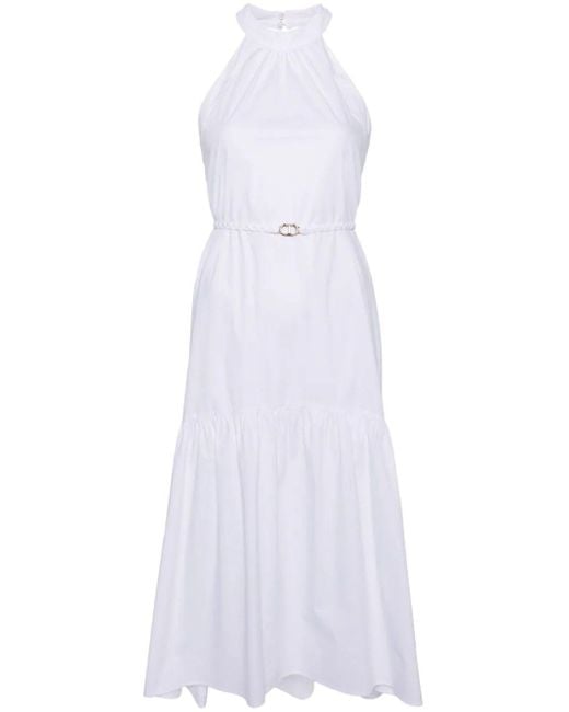 Twin Set White American-Neck Long Dress With Belt