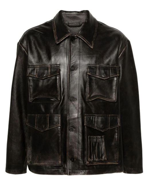 Golden Goose Deluxe Brand Black Cut-out Detail Leather Jacket for men