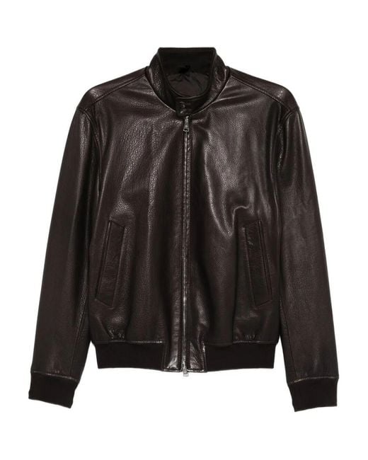 Tagliatore Black Leather Jacket for men