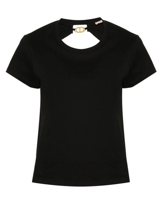 Twin Set Black Cut-Out Back T-Shirt With Logo