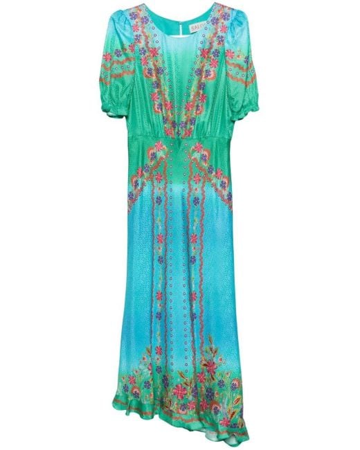 Saloni Green Vida D Zinnia-print Dress