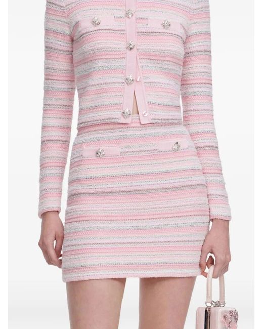 Self-Portrait Women's Pink Striped Embellished-Detail Mini Skirt