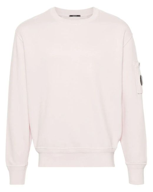 C P Company Pink `Diagonal Fleece` `Lens` Crew-Neck Sweatshirt for men