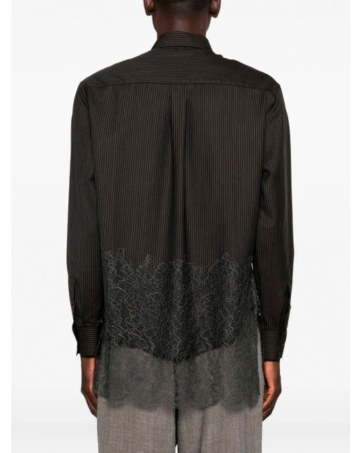 Fendi Black Wool Shirt With Stripes And Lace for men