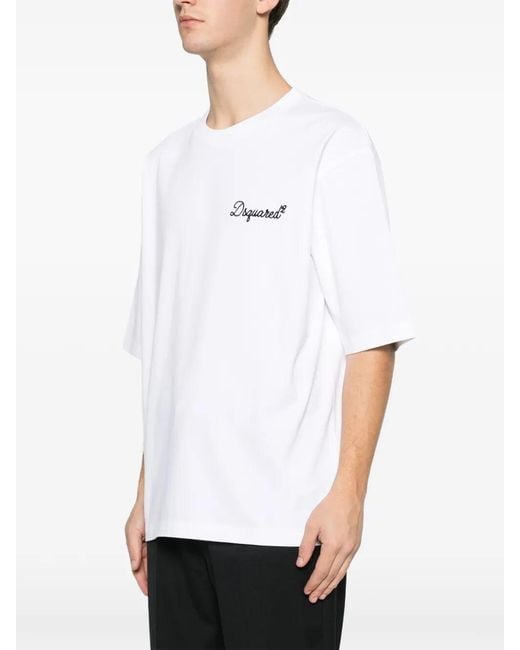 DSquared² White Short-Sleeve Embroidered Logo T-Shirt for men