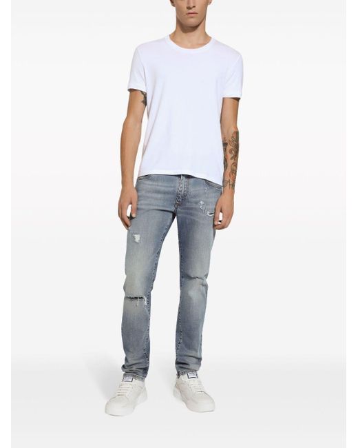 Jeans Slim Con Applicazione di Dolce & Gabbana in Blue da Uomo