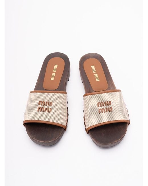 Miu Miu Pink Canvas And Leather Clogs