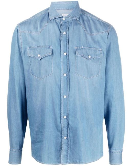 Brunello Cucinelli Blue Lightweight Denim Shirt for men