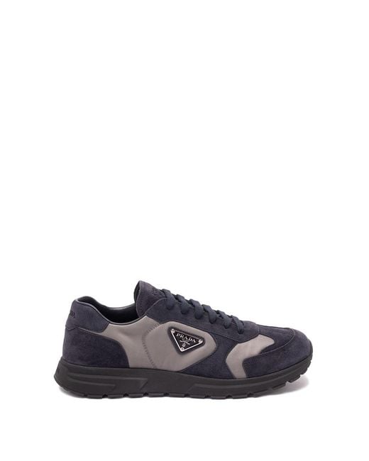 Prada Blue Suede And Re-Nylon Sneakers for men