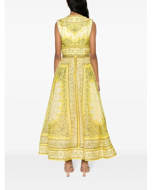 Zimmermann Yellow Bow-detail Sleeveless Linen And Silk-blend Midi Dress