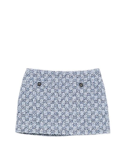 Gucci Blue Gg Tweed Mini Skirt